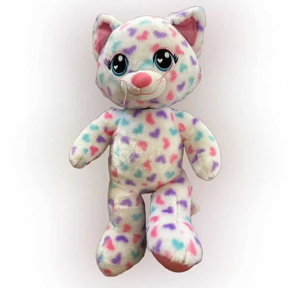 Build A Bear Rainbow Pastel Heart Kitty Cat Plush